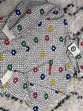 Madhappy White and Navy Pebble Print Sweater with Yellow Accent